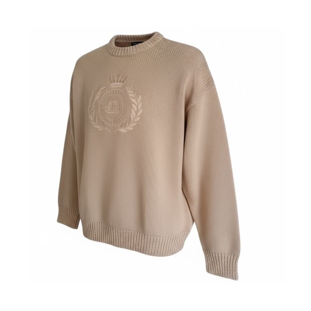 authentic Balenciaga '21 Embroidered BB Crest Beige Cotton Jumper size Unifit M